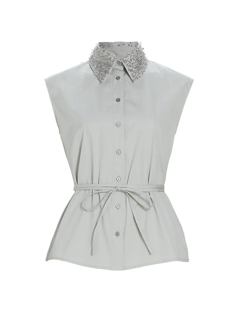 Embellished Collar Poplin Top