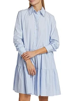 Embellished Stripe Poplin Frilled Shirtdress