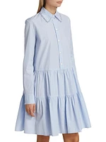 Embellished Stripe Poplin Frilled Shirtdress