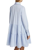 Embellished Stripe Poplin Frilled Shirtdress