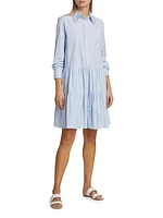 Embellished Stripe Poplin Frilled Shirtdress