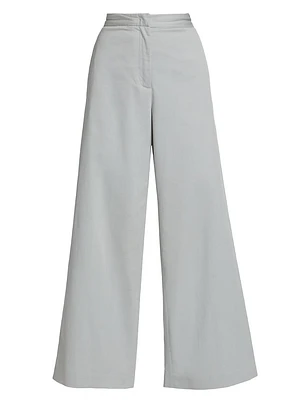 Cotton Gabardine Wide-Leg Trousers