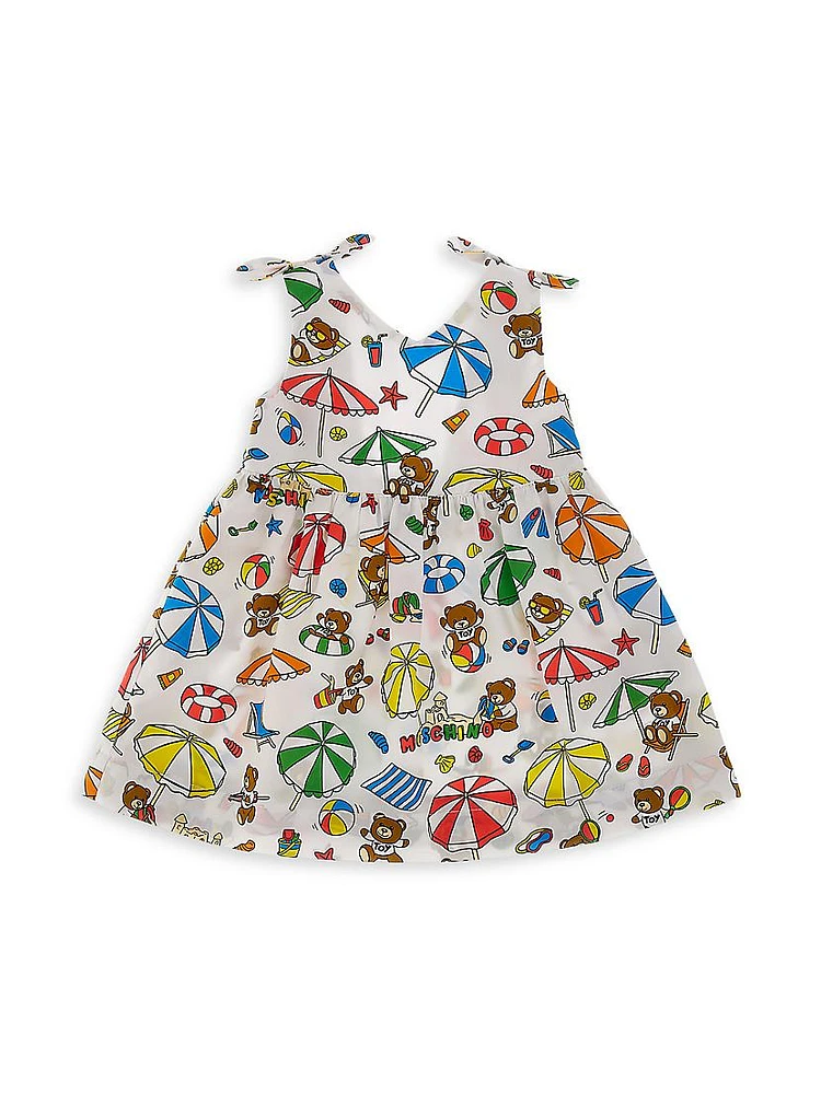 Baby Girl's & Little Teddy Bear Beach Print Dress