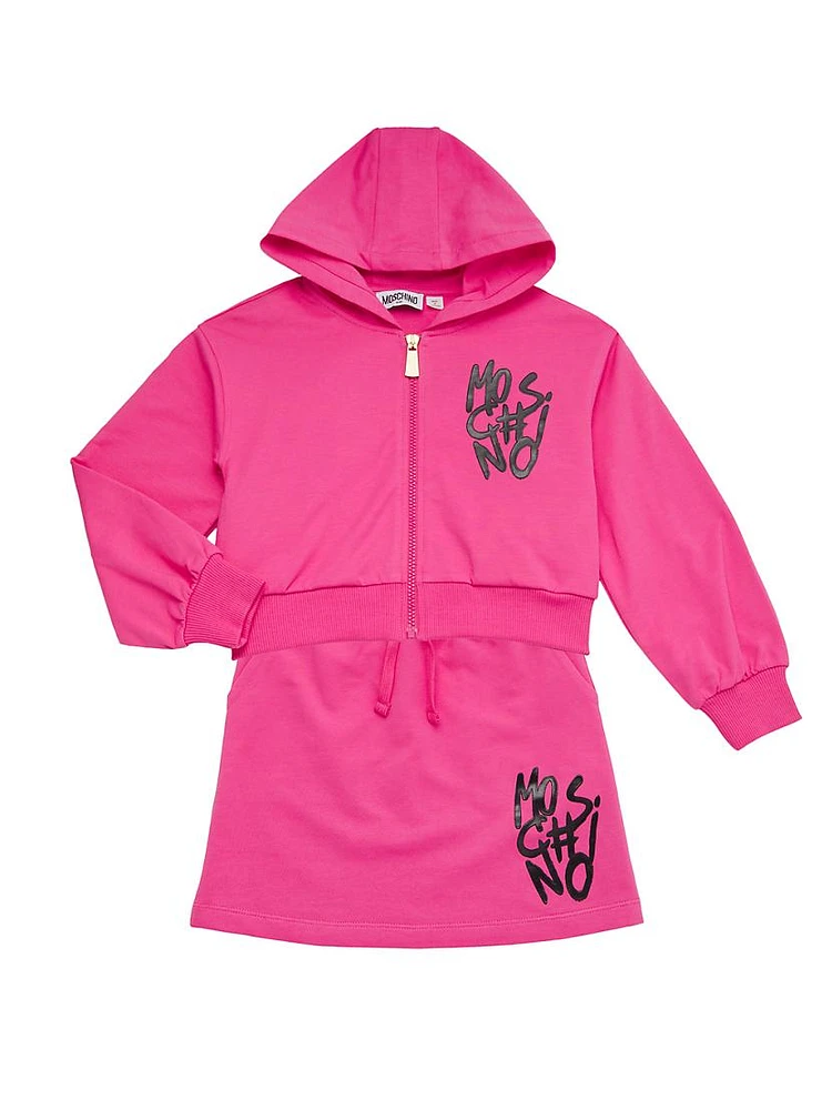 Little Girl's & Logo Zip-Up Hoodie Skirt Set