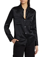 Silk Chest-Pocket Blouse