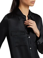 Silk Chest-Pocket Blouse