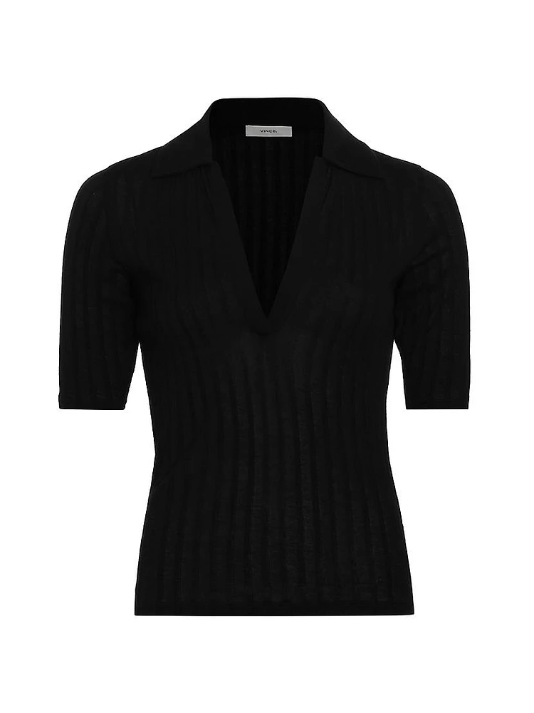 Stretch Rib-Knit Polo Shirt