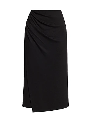 Side Draped Jersey Midi-Skirt