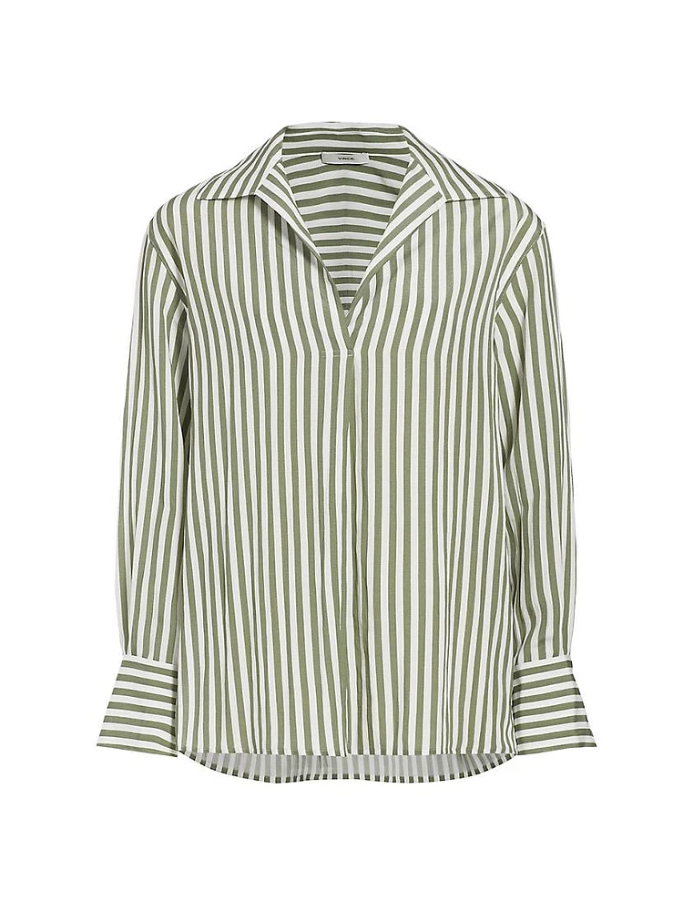 Striped Shaped-Collar Long-Sleeve Top