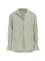 Striped Shaped-Collar Long-Sleeve Top