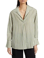 Striped Shaped-Collar Long-Sleeve Top