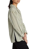 Striped Shaped-Collar Long-Sleeve Top