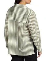 Striped Shaped-Collar Long-Sleeve Top