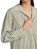 Striped Shaped-Collar Long-Sleeve Top