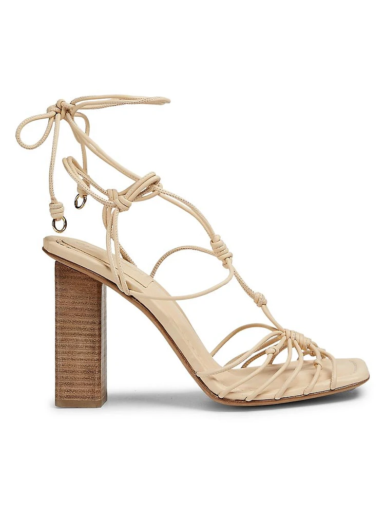 100MM Knotted Leather Ankle-Wrap Sandals