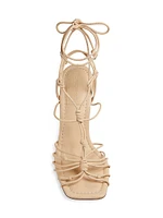 100MM Knotted Leather Ankle-Wrap Sandals