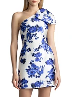 Asymmetric Floral Mikado Satin Minidress