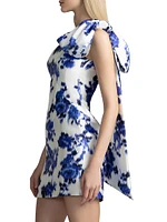 Asymmetric Floral Mikado Satin Minidress