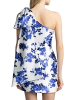 Asymmetric Floral Mikado Satin Minidress