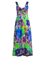 Alex Floral Hammered Satin Midi-Dress