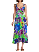 Alex Floral Hammered Satin Midi-Dress