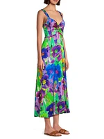 Alex Floral Hammered Satin Midi-Dress