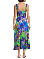 Alex Floral Hammered Satin Midi-Dress