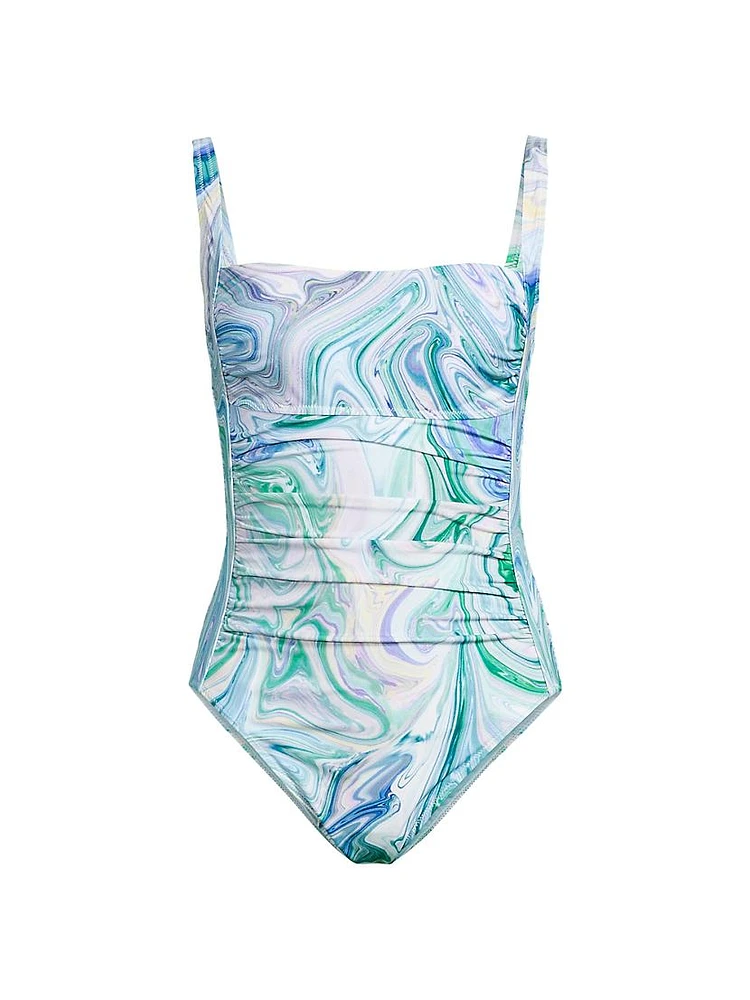 Tina Marble-Print One-Piece Swimsuit