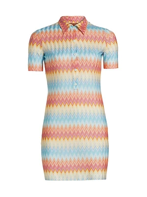 Chevron-Striped Polo Minidress