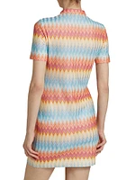 Chevron-Striped Polo Minidress