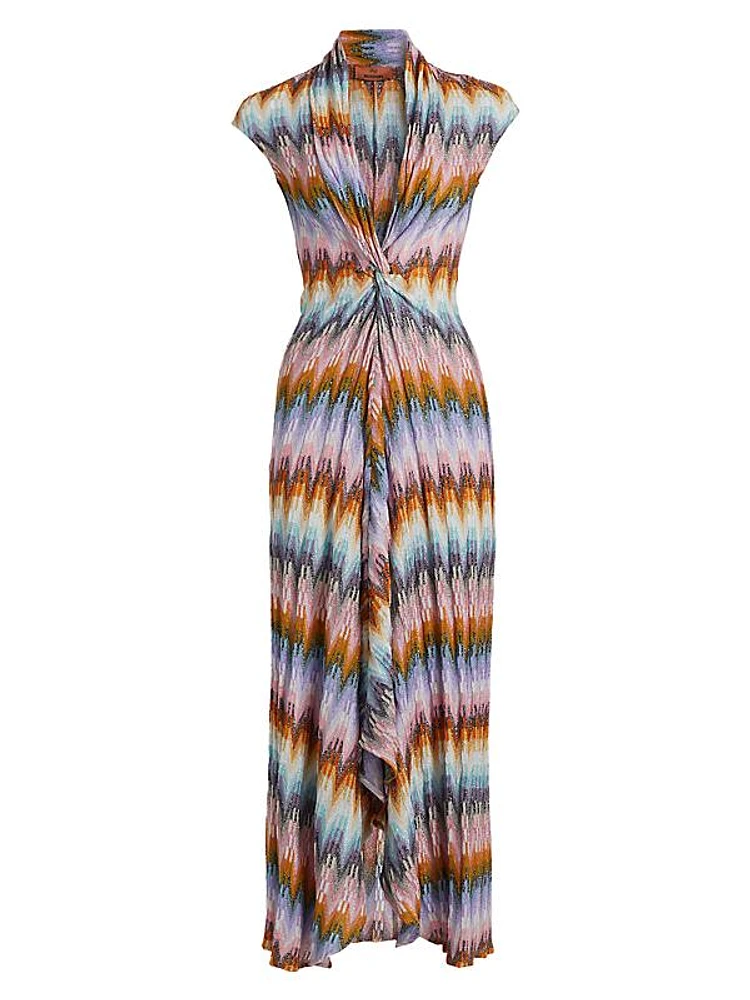 Shimmer-Knit Plunging Midi-Dress