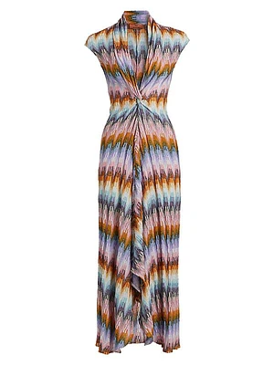 Shimmer-Knit Plunging Midi-Dress