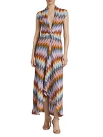 Shimmer-Knit Plunging Midi-Dress