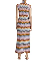 Shimmer-Knit Plunging Midi-Dress