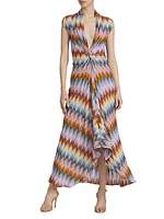 Shimmer-Knit Plunging Midi-Dress