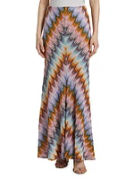 Shimmer-Knit Flared Maxi Skirt