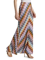 Shimmer-Knit Flared Maxi Skirt