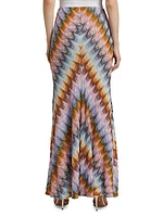 Shimmer-Knit Flared Maxi Skirt