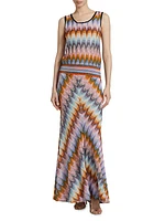 Shimmer-Knit Flared Maxi Skirt