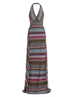 Chevron-Striped Halter Gown