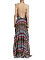 Chevron-Striped Halter Gown