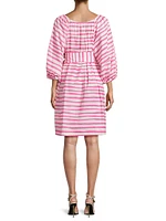 Striped Cotton Puff-Sleeve Minidress