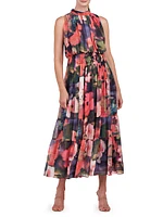 Leilani Hibiscus Print Blouson Maxi Dress