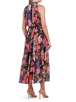 Leilani Hibiscus Print Blouson Maxi Dress