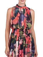 Leilani Hibiscus Print Blouson Maxi Dress