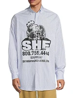 Chicken Logo Pinstriped Cotton Button-Down Shirt