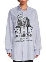 Chicken Logo Pinstriped Cotton Button-Down Shirt