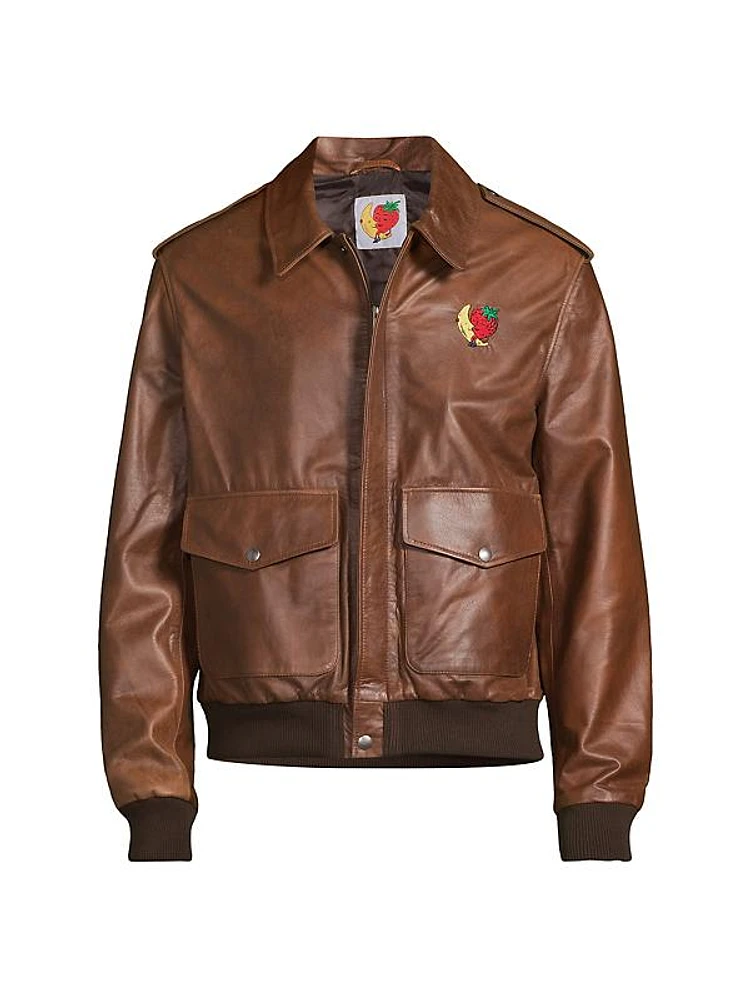 Perennial Logo Leather Bomber Jacket