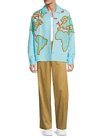 World Map-Embroidered Linen-Blend Shirt