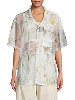 Desert Brush Print Mesh Short-Sleeve Shirt